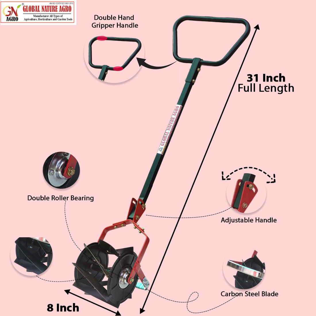 Global Nature Agro Heavy Duty Manual Hand Weeder Cultivator Tool for Farming, Gardening, and Soil Preparation | Dual Wheel Iron Body Garden Tool for Weeding, Tilling & Aeration. - Image 2