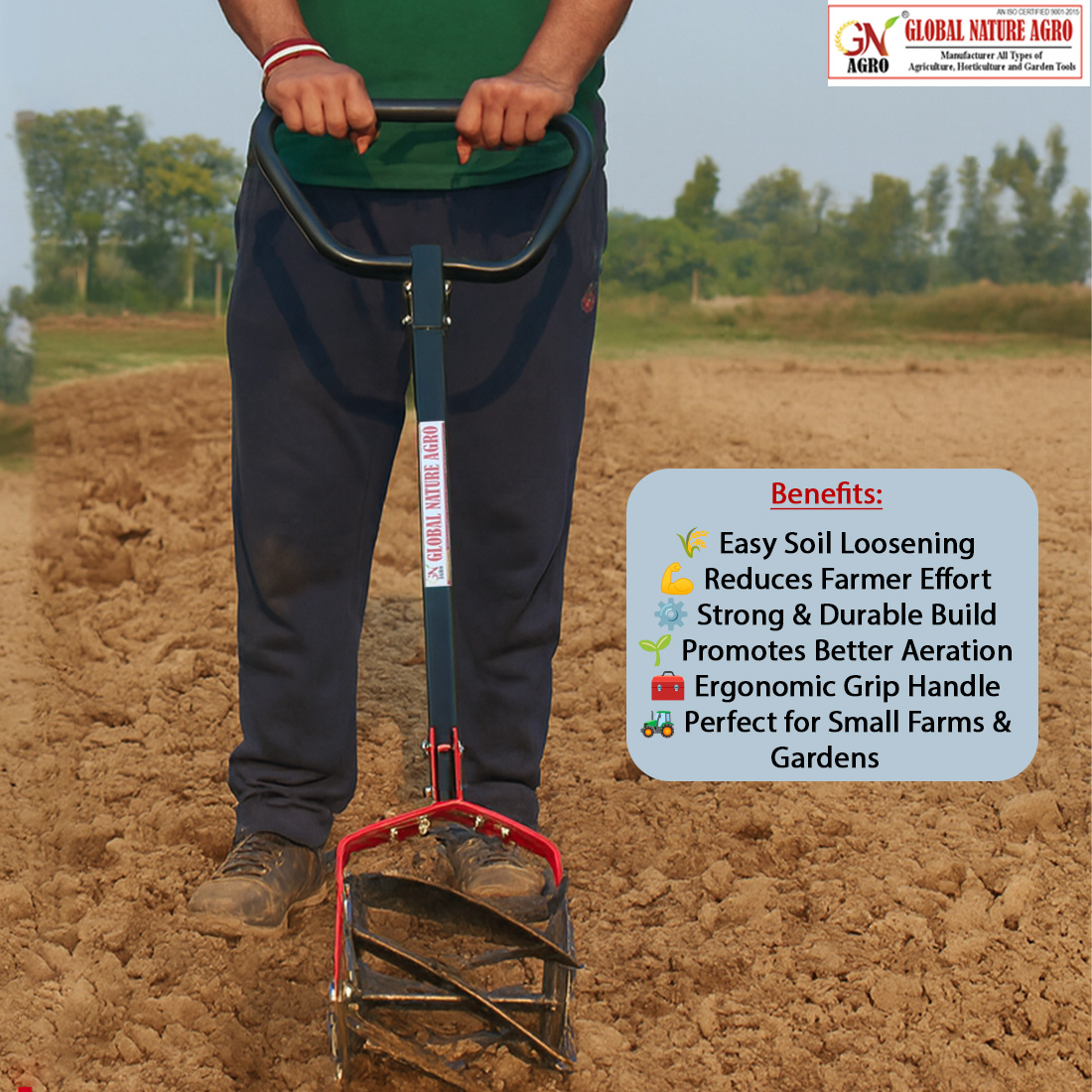 Global Nature Agro Heavy Duty Manual Hand Weeder Cultivator Tool for Farming, Gardening, and Soil Preparation | Dual Wheel Iron Body Garden Tool for Weeding, Tilling & Aeration. - Image 4