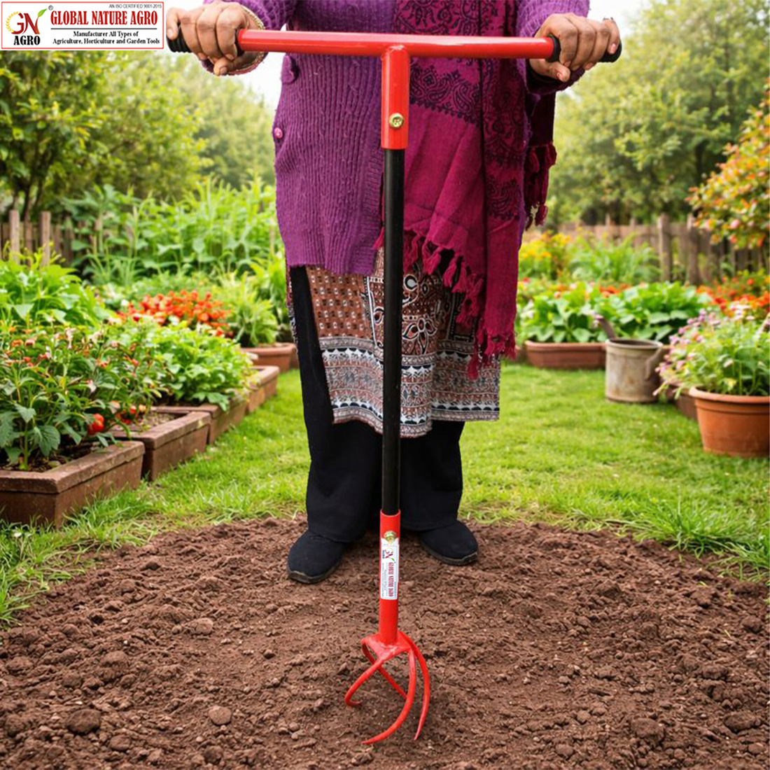 Global Nature Agro Manual Garden Hand Cultivator with T-Handle for Soil Loosening Weeding & Aeration | Heavy Duty Steel Soil Digger Tool for Farming Gardening & Plantation (Typhoon-MINI, 1) - Image 6