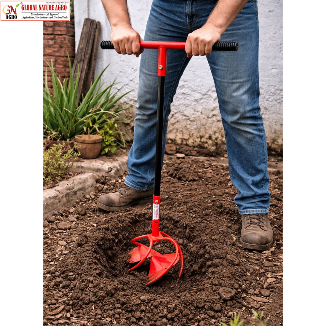 Global Nature Agro Manual Garden Hand Cultivator with T-Handle for Soil Loosening Weeding & Aeration | Heavy Duty Steel Soil Digger Tool for Farming Gardening & Plantation (Typhoon-Super-XL+Handle, 1) - Image 3