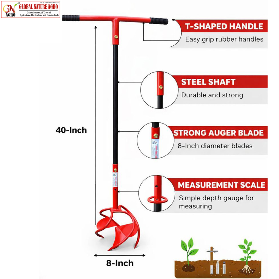 Global Nature Agro Manual Garden Hand Cultivator with T-Handle for Soil Loosening Weeding & Aeration | Heavy Duty Steel Soil Digger Tool for Farming Gardening & Plantation (Typhoon-Super-XL+Handle, 1) - Image 6