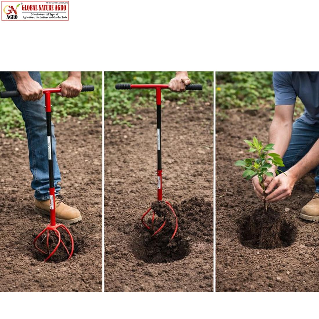 Global Nature Agro Manual Garden Hand Cultivator with T-Handle for Soil Loosening Weeding & Aeration | Heavy Duty Steel Soil Digger Tool for Farming Gardening & Plantation (Typhoon-XL, 1) - Image 4