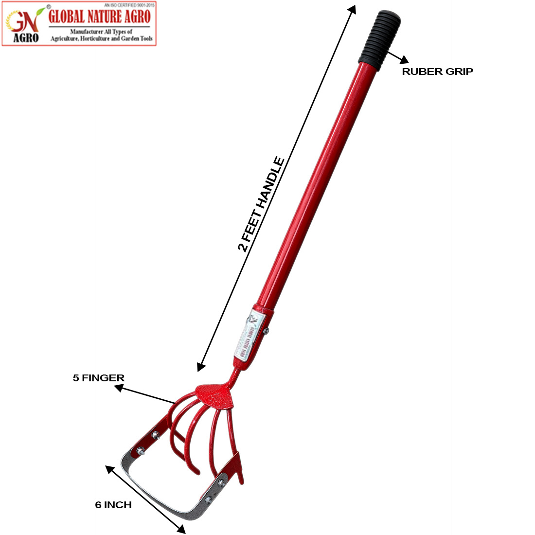5-Finger Garden Weeder with 2 Feet Handle, 6 Inch Head, Heavy Duty Manual Cultivator with Rubber Grip for Gardening & Farming - Image 7
