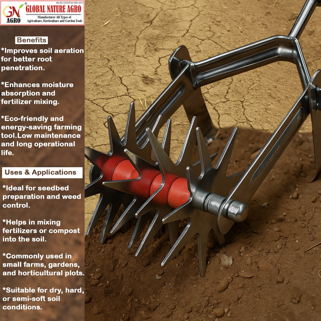 Global Nature Agro Soil Crumbler Tool with 6 Inch Carbon Steel Blade for Agriculture and Garding | Manual Hand Cultivator for Loosening and Aerating Soil (1PcWithout-Handle, 1, Set) - Image 3