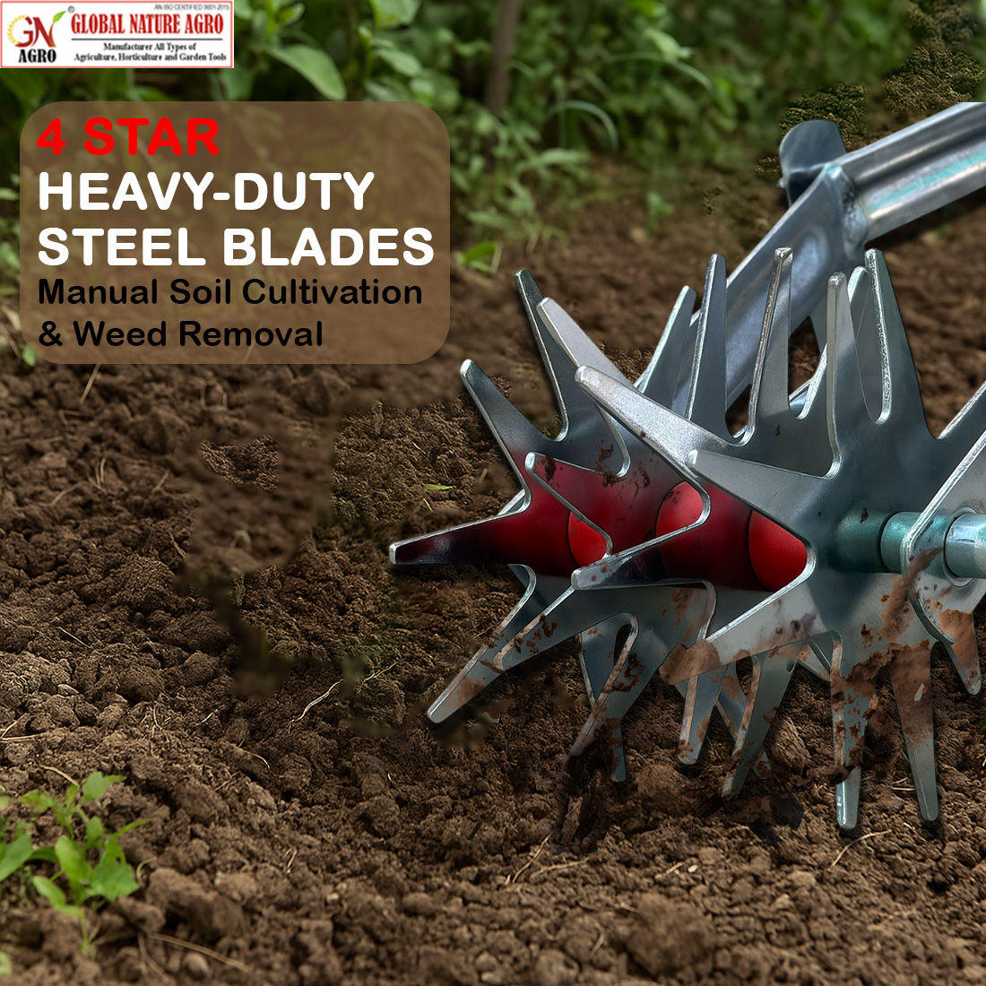 Global Nature Agro Soil Crumbler Tool with 6 Inch Carbon Steel Blade for Agriculture and Garding | Manual Hand Cultivator for Loosening and Aerating Soil (1PcWithout-Handle, 1, Set) - Image 4