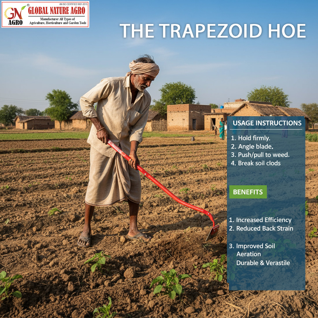 Global Nature Agro Premium Oscillating Garden & Farm Weeder Tool with 5-Inch Carbon Steel Push-Pull Hoe, Designed for Farmers and Gardeners. Ideal for Easy Weed Removal, Soil Cultivation. - Image 5