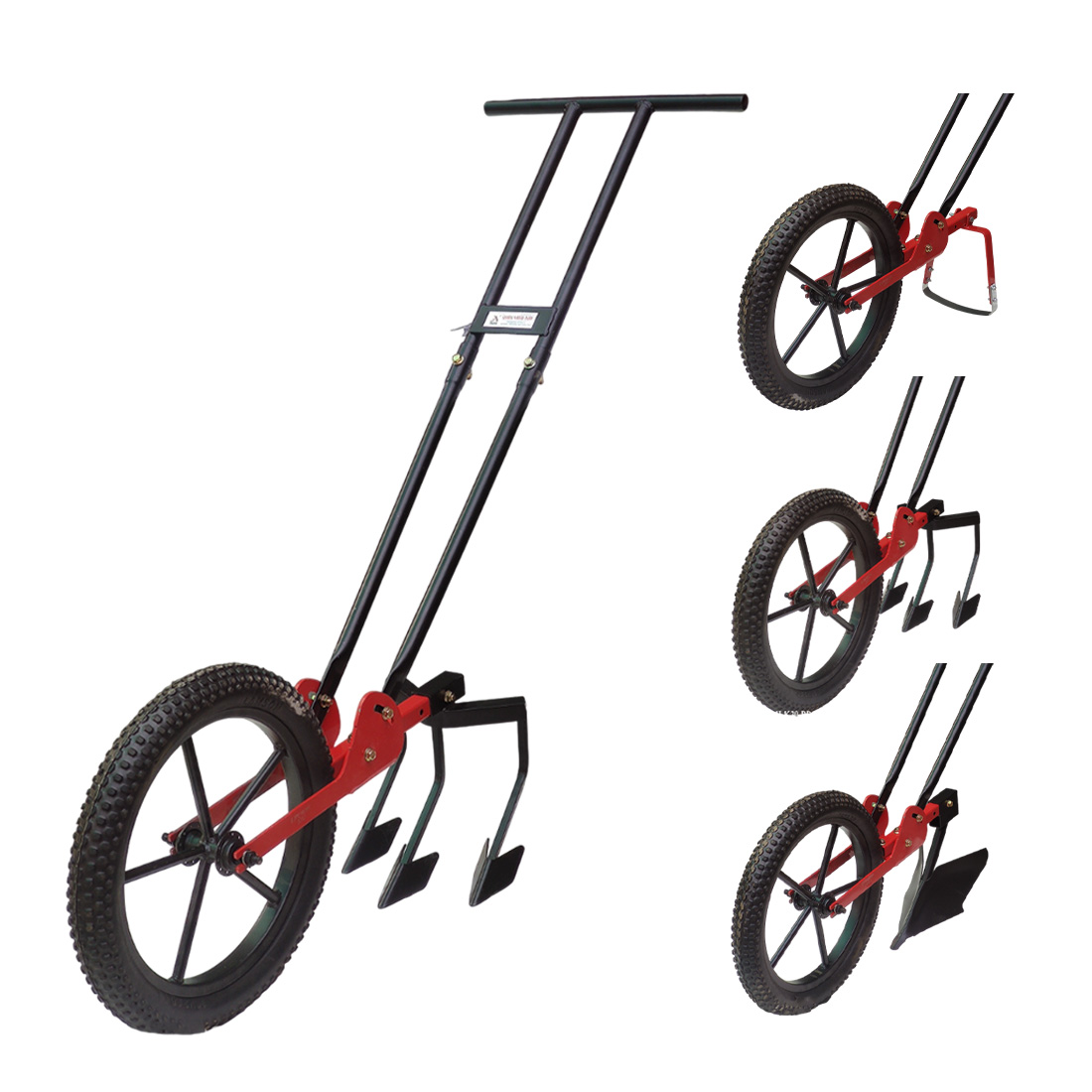 Manual Wheel Hoe Weeder with Interchangeable Attachments – Multi-Function Hand Push Cultivator for Weeding, Soil Aeration & Furrow Making – Durable Steel Frame with Pneumatic Wheel for Easy Farm Use