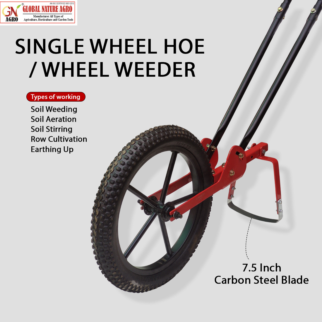 Manual Wheel Hoe Weeder with Interchangeable Attachments – Multi-Function Hand Push Cultivator for Weeding, Soil Aeration & Furrow Making – Durable Steel Frame with Pneumatic Wheel for Easy Farm Use - Image 7