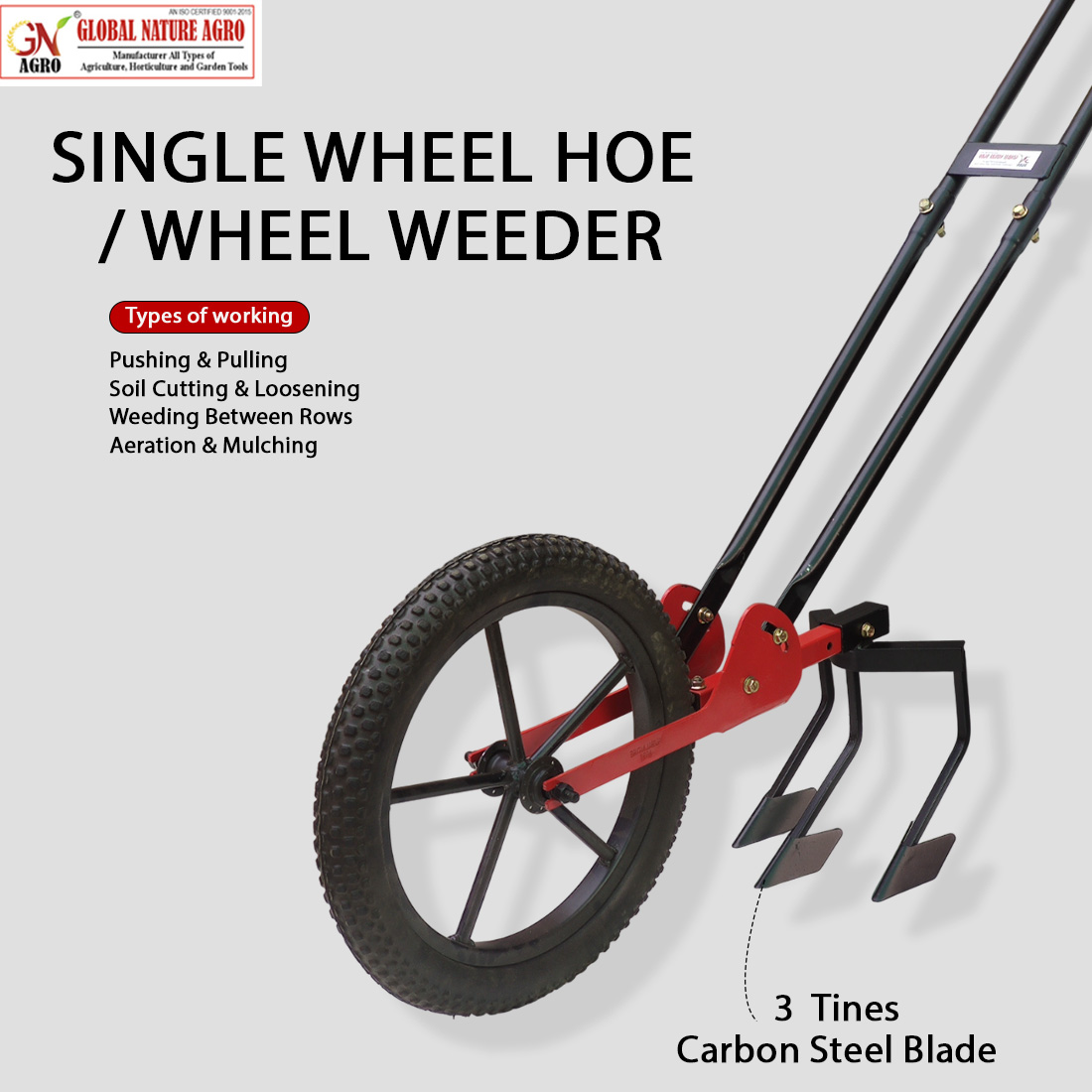 Manual Wheel Hoe Weeder with Interchangeable Attachments – Multi-Function Hand Push Cultivator for Weeding, Soil Aeration & Furrow Making – Durable Steel Frame with Pneumatic Wheel for Easy Farm Use - Image 6