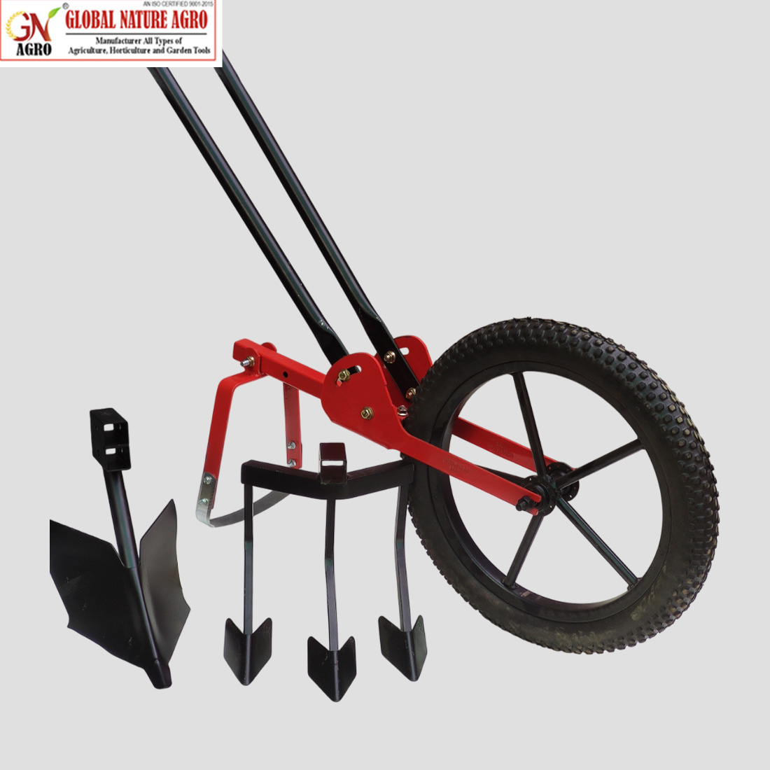 Manual Wheel Hoe Weeder with Interchangeable Attachments – Multi-Function Hand Push Cultivator for Weeding, Soil Aeration & Furrow Making – Durable Steel Frame with Pneumatic Wheel for Easy Farm Use - Image 5