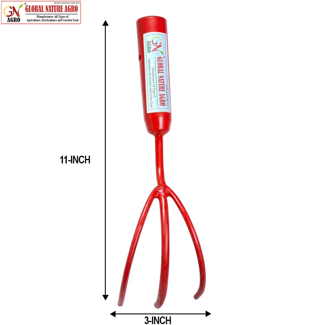 Global Nature Agro 3 Finger Garden Cultivator with 2 Feet Handle, Heavy Duty Manual Hand Weeder Tool with Rubber Grip for Soil Loosening, Weeding, Aeration & Home Gardening - Image 2