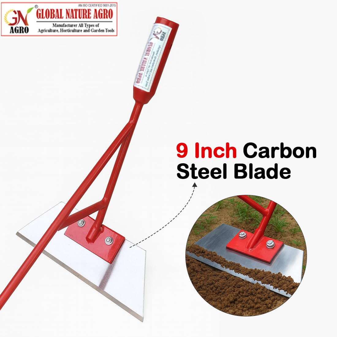 Global Nature Agro Heavy-Duty Push Weeder with Dual Wheels & 9Inch-Carbon Steel Blade | Manual Weed Remover for Farming & Gardening | Soil-Friendly Grass & Weed Cutter Tool (PushWeeder_2FtHandle) - Image 5