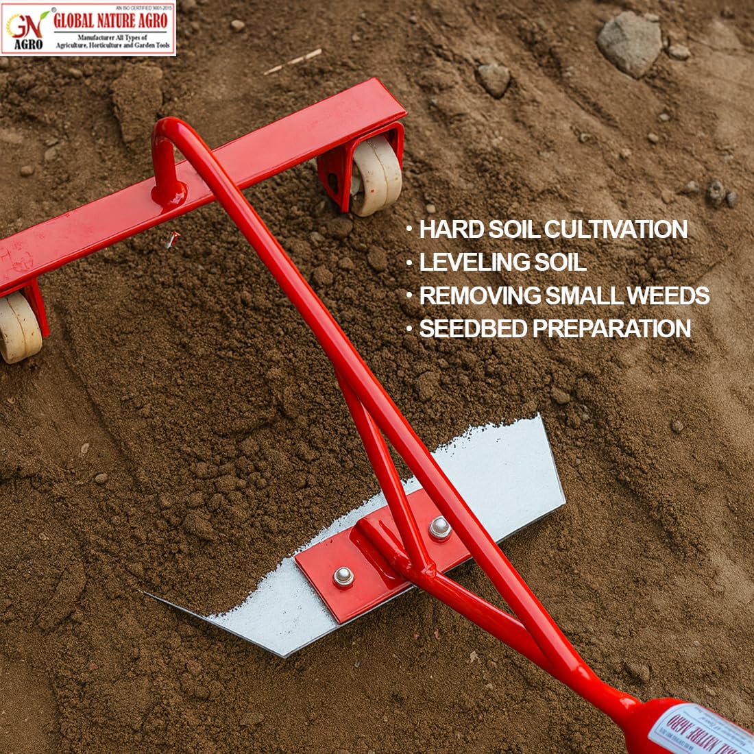 Global Nature Agro Heavy-Duty Push Weeder with Dual Wheels & 9Inch-Carbon Steel Blade | Manual Weed Remover for Farming & Gardening | Soil-Friendly Grass & Weed Cutter Tool (PushWeeder-Single) - Image 2