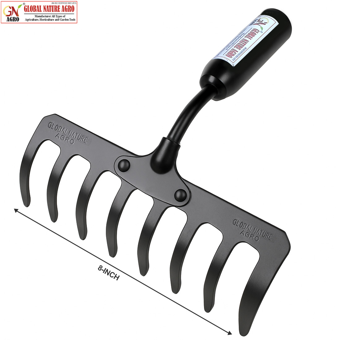 Global Nature Agro Heavy Duty Garden Rake – 8 Tine Steel Hand Rake for Soil Leveling, Cleaning & Gardening | Durable Powder-Coated Metal Head | Ideal for Farms, Gardens & Landscaping (RAKE-8-TINE) - Image 3