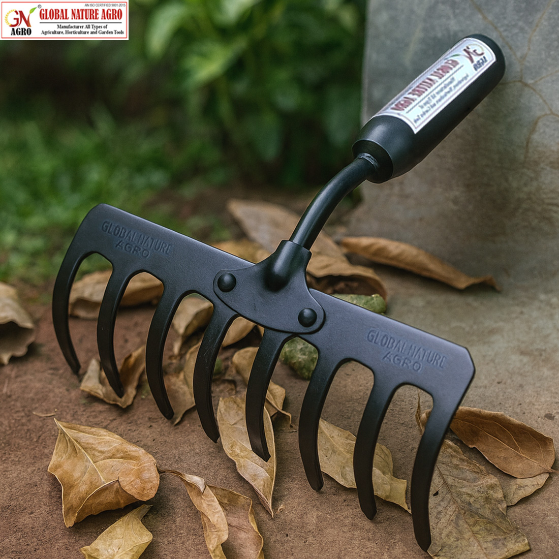 Global Nature Agro Heavy Duty Garden Rake – 8 Tine Steel Hand Rake for Soil Leveling, Cleaning & Gardening | Durable Powder-Coated Metal Head | Ideal for Farms, Gardens & Landscaping (RAKE-8-TINE) - Image 4