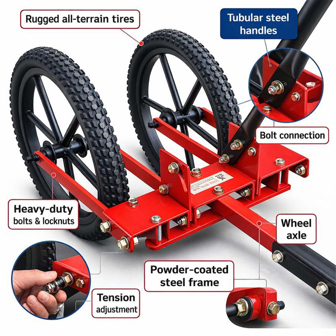 Global Nature Agro Double Wheel Manual Cultivator | Multi-Purpose Interchangeable Attachments | Hand Operated Farming & Gardening Tool - Image 5
