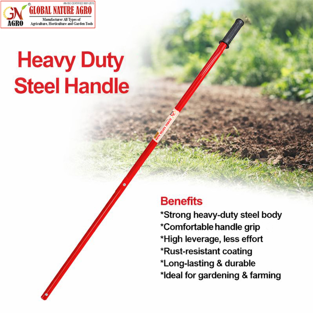 Global Nature Agro Adjustable Steel Handle with Rubber Grip | 2 Feet to 4.25 Feet Extendable Handle for Garden Tools | Heavy Duty Rust-Resistant Handle for Agriculture & Gardening - Image 3