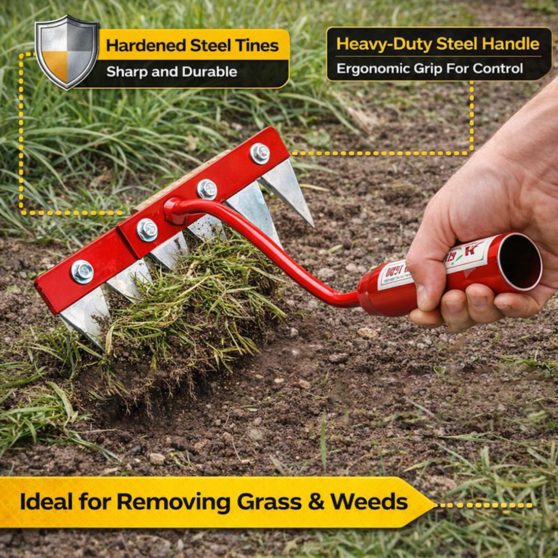 Global Nature Agro Manual Garden Weeder Tool 8 Inch | 5-Tine 2 Inch Carbon Steel Blade | Heavy Duty Hand Weeding & Soil Cultivator for Farming & Gardening (1, WeedingRake-4FT-Handle) - Image 4