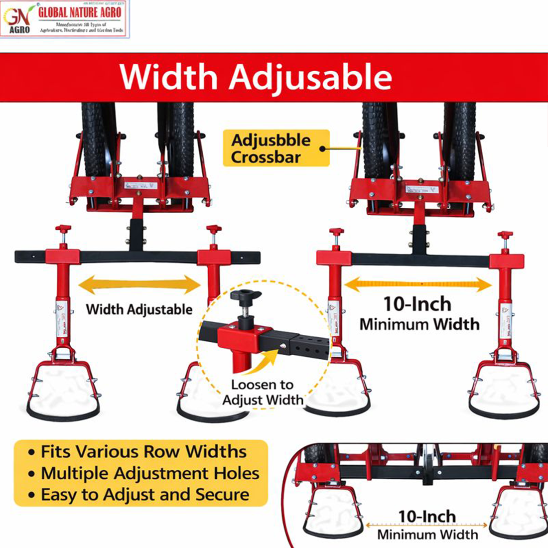 Global Nature Agro Adjustable Double Wheel Weeder Cum Cultivator Machine | Manual Push Type Garden & Farm Tool for Weed Removal, Soil Loosening & Inter-Cultivation (Harrow-Stirrup-Hoe-5.5-Inch) - Image 4