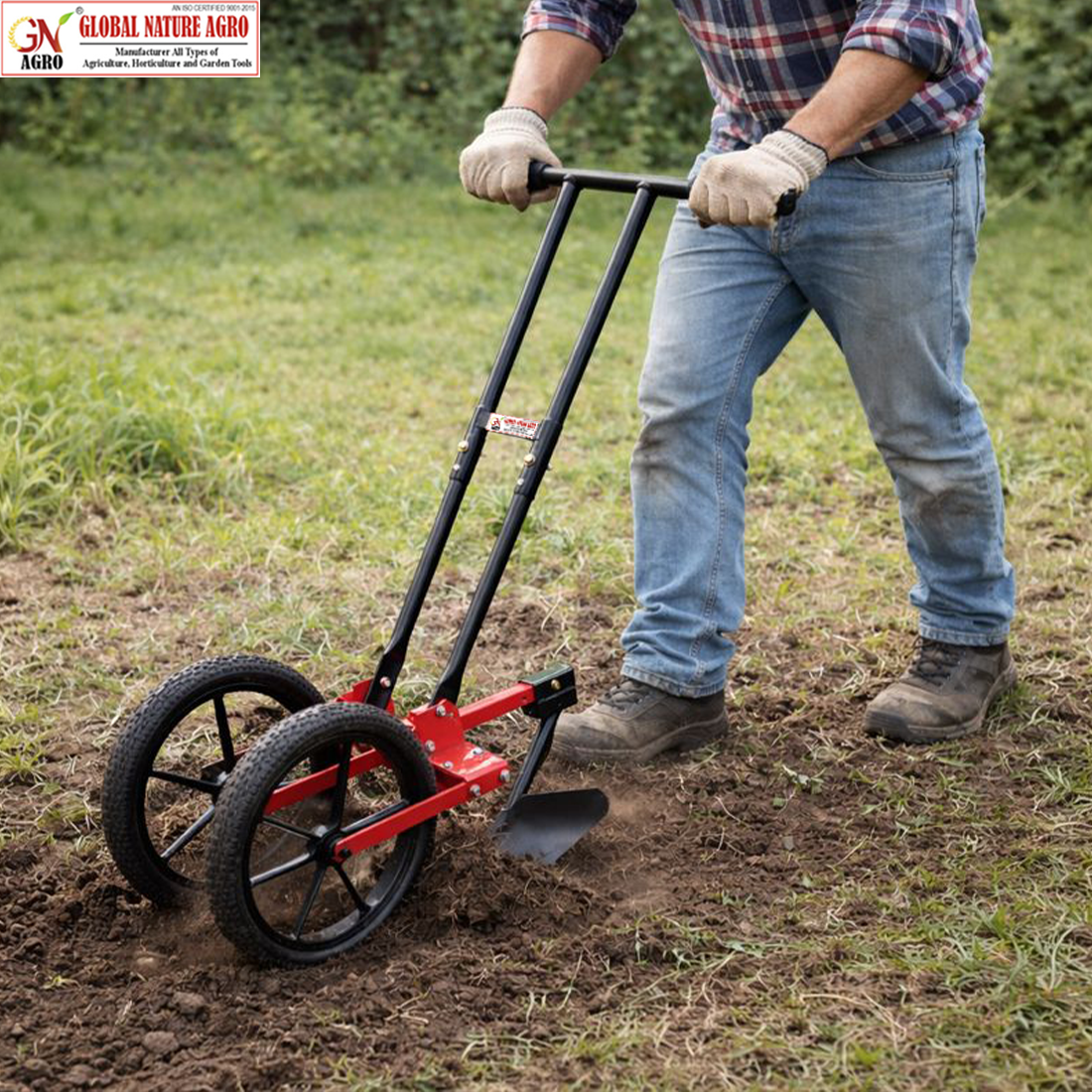 Global Nature Agro Adjustable Double Wheel Weeder Cum Cultivator Machine | Manual Push Type Garden & Farm Tool for Weed Removal, Soil Loosening & Inter-Cultivation (Harrow-Furrower Attachment) - Image 4
